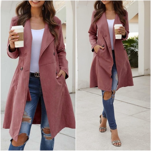 Bellanblue Jackets & Blazers - Dusty Pink Wide Collar Button Pea Coat Trench